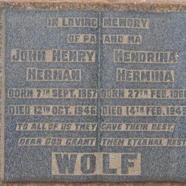 WOLF John Henry Herman 1867-1946 &amp; Hendrina Hermina 1868-1949