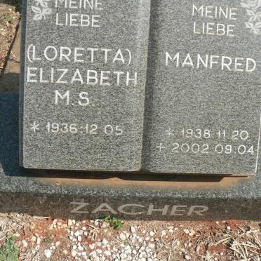 ZACHER Manfred 1938-2002 &amp; Elizabeth M.S 1936-