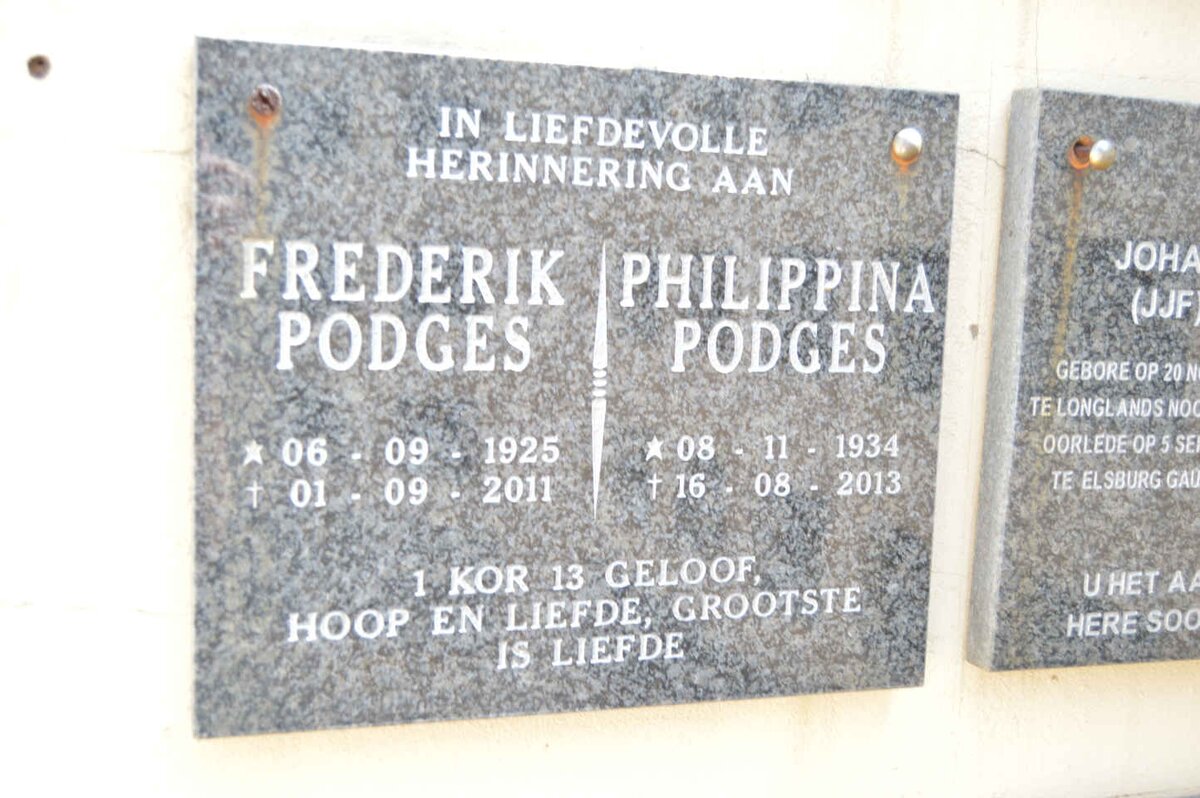 PODGES Frederik 1925-2011 &amp; Philippina 1934-2013