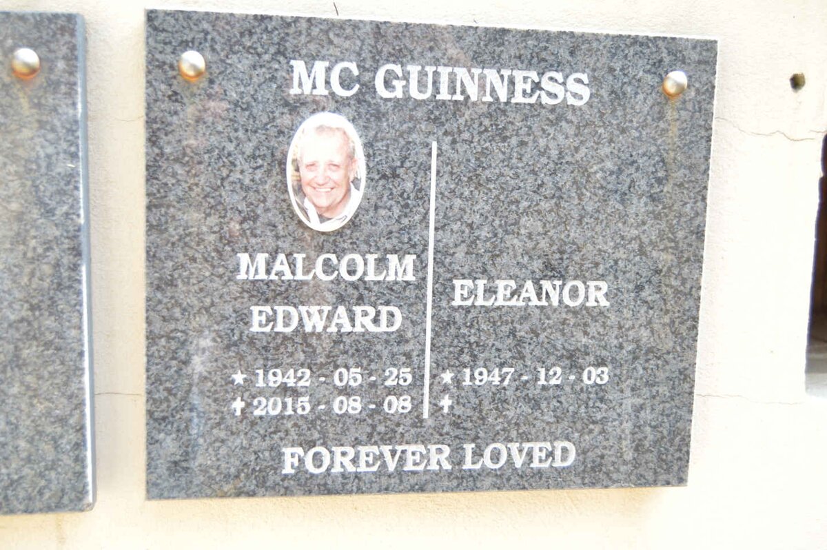 McGUINNESS Malcolm Edward 1942-2015 &amp; Eleanor 1947-