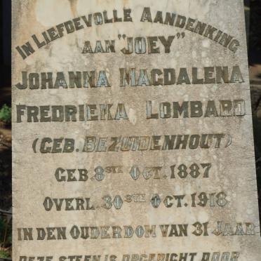 LOMBARD Johanna Magdalena Fredrieka nee BEZUIDENHOUT 1887-1918