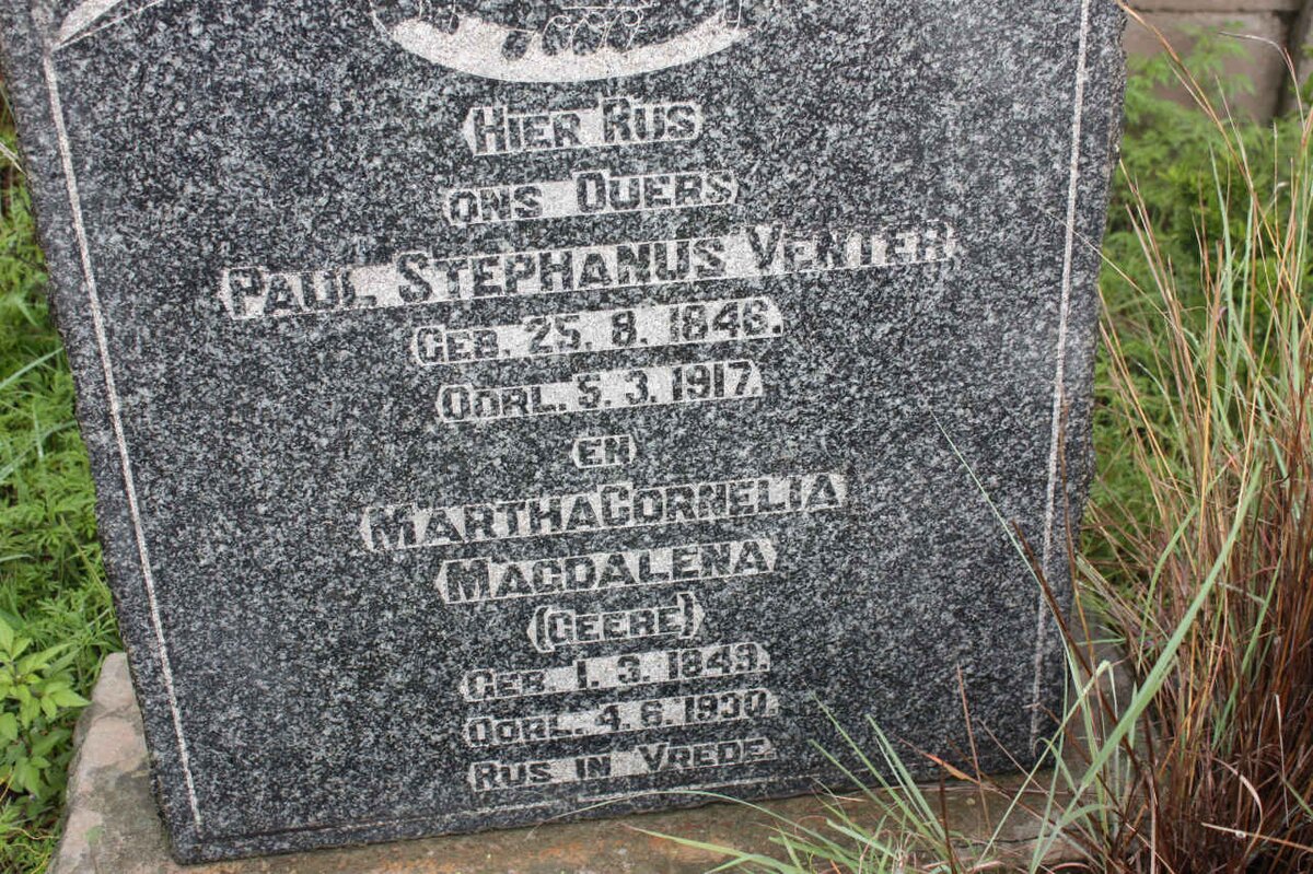 VENTER Paul Stefanus 1846-1917 &amp; Martha Cornelia Magdalena GEERE 1849-1930