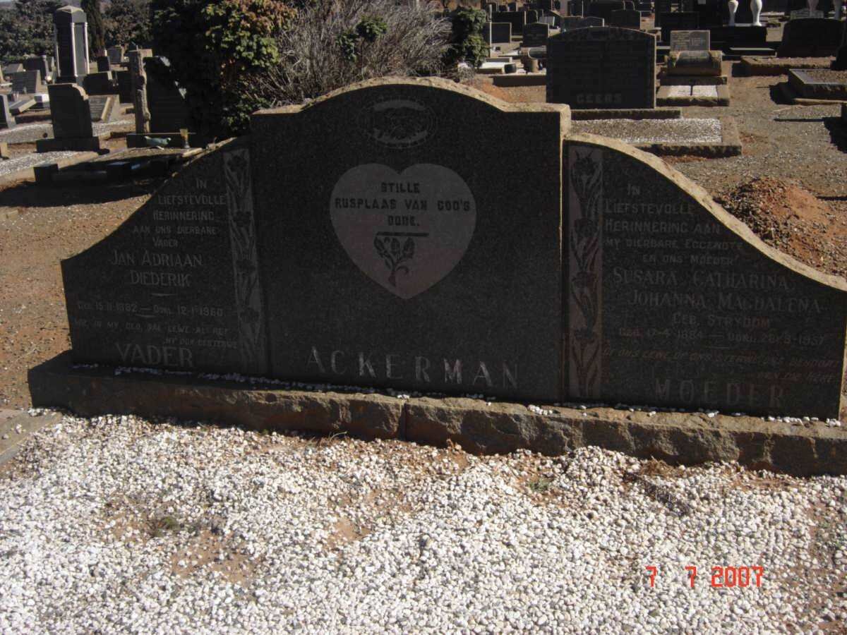 ACKERMAN Jan Adriaan Diederik 1882-1960 &amp; Susara Catharina Johanna Magdalena STRYDOM 1884-1957