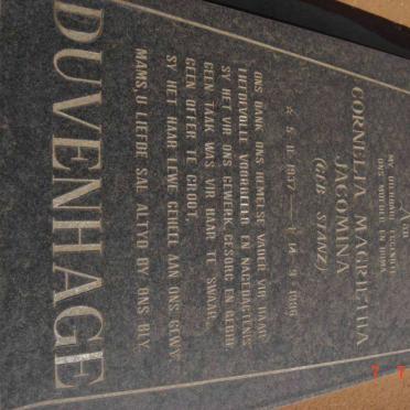 DUVENHAGE Cornelia Magrietha nee STANZ 1937-1996