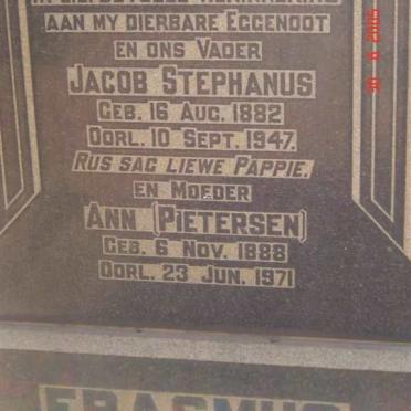 ERASMUS Jacob Stephanus 1882-1947 &amp; Ann PIETERSEN 1888-1971