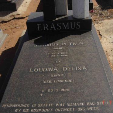 ERASMUS Jacobus Petrus 1930-1996 &amp; Loudina Delina LINDEQUE 1929-