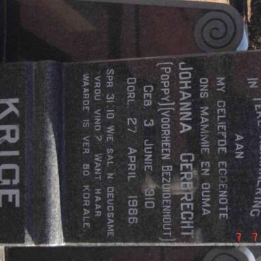 KRIGE Johanna Gerbrecht nee BEZUIDENHOUT 1910-1986