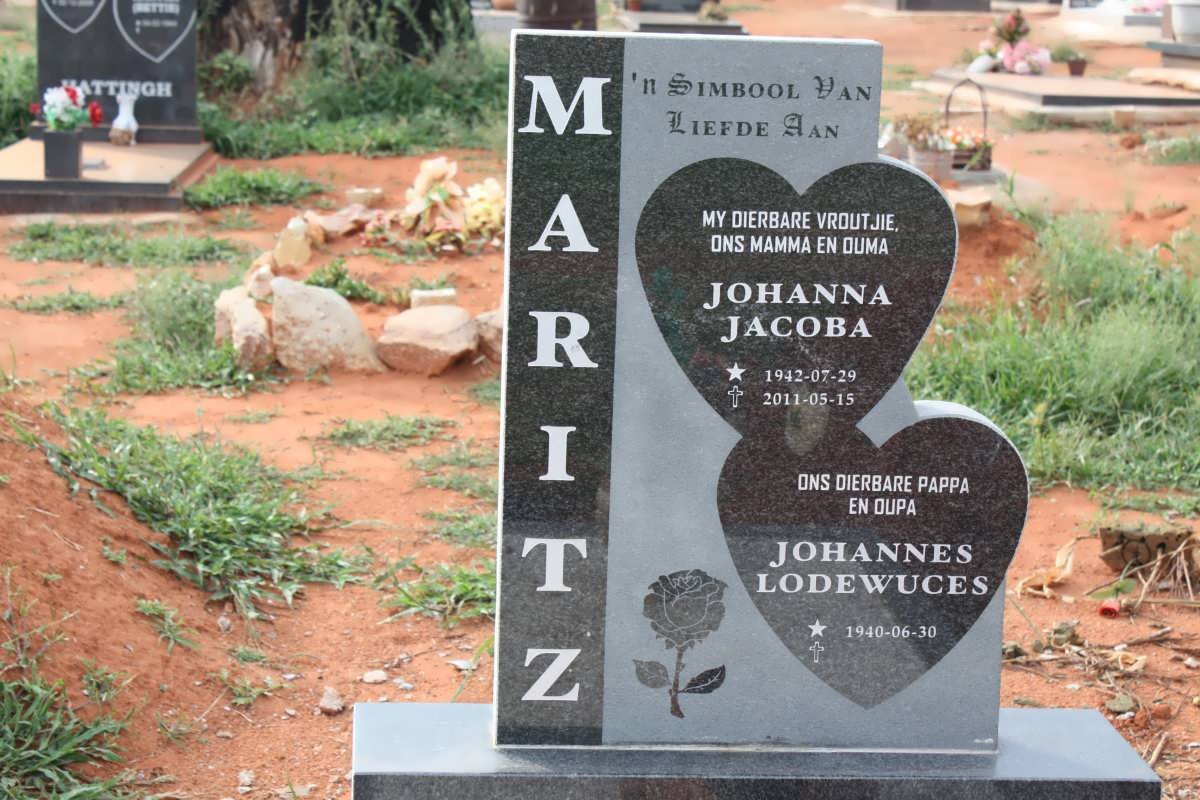MARITZ Johannes Lodewuces 1940- &amp; Johanna Jacoba 1942-2011