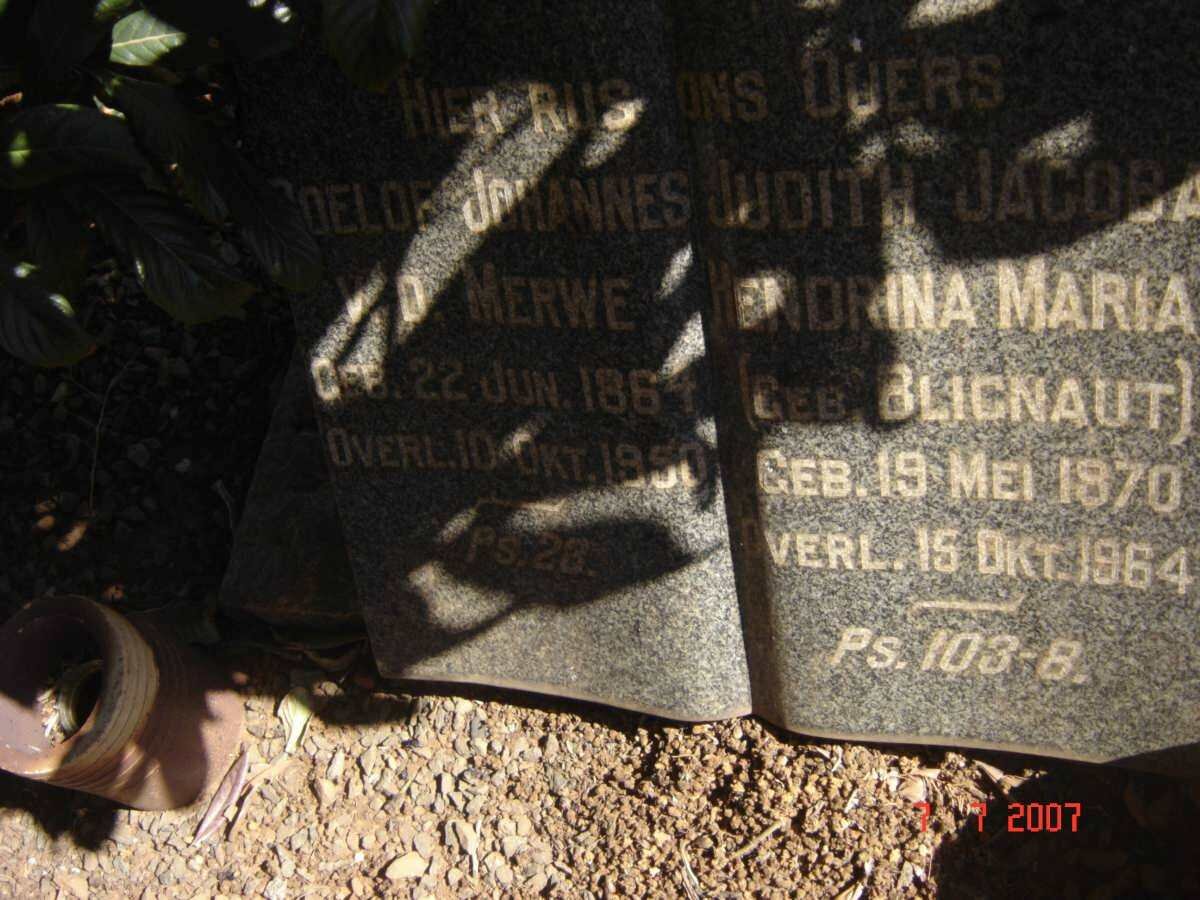 MERWE Roelof Johannes, v.d. 1864-1950 &amp; Judith Jacoba Hendrina Maria BLIGNAUT 1870-1964