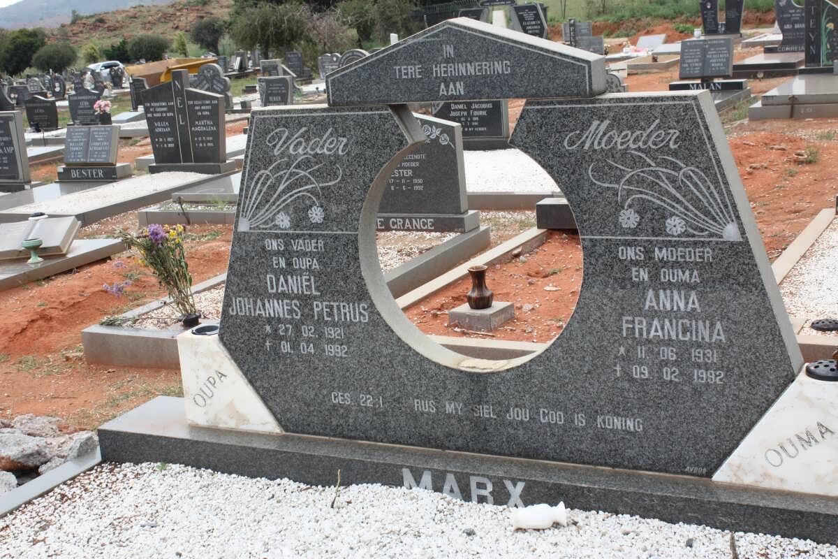 MARX Daniël Johannes Petrus 1921-1992 &amp; Anna Francina 1931-1992