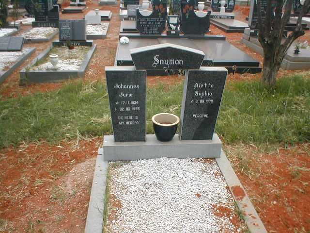 SNYMAN Johannes Jurie 1934-1996 &amp; Aletta Sophia 1938-