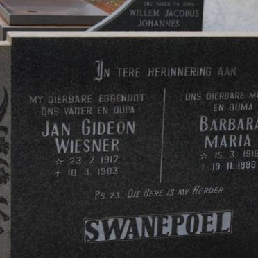 SWANEPOEL Jan Gideon Wiesner 1917-1983 &amp; Barbara Maria 1918-1988
