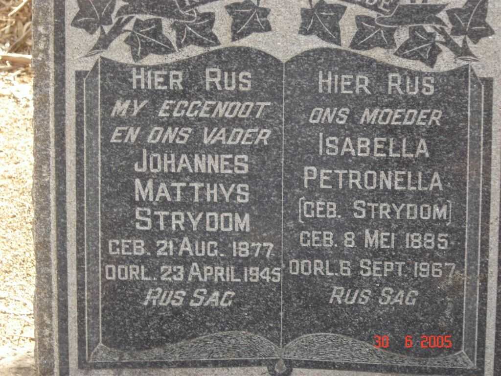 STRYDOM Johannes Matthys 1877-1945 &amp; Isabella Petronella STRYDOM 1885-1967