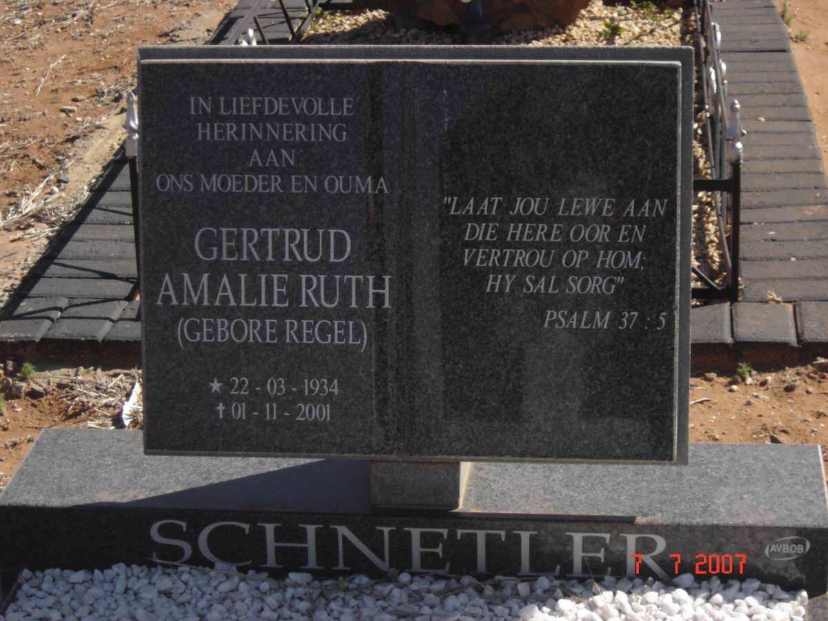 SCHNETLER Gertrud Amalie Ruth nee REGEL 1934-2001