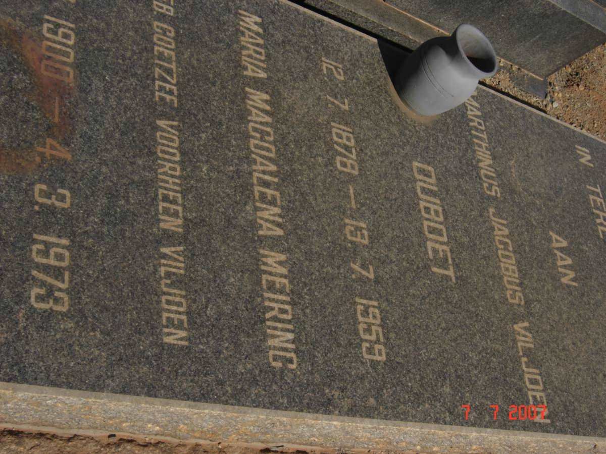 VILJOEN Marthinus Jacobus 1878-1959 &amp; Maria Magdalena MEIRING previously VILJOEN nee COETZEE 1900-1973