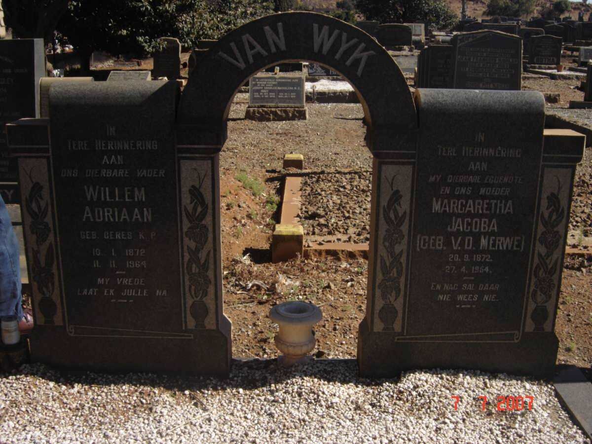 WYK Willem Adriaan, van 1872-1964 &amp; Margaretha Jacoba V.D. MERWE 1872-1964