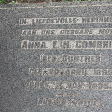 COMBRINK Anna E.H. nee GUNTHER 1895-1935