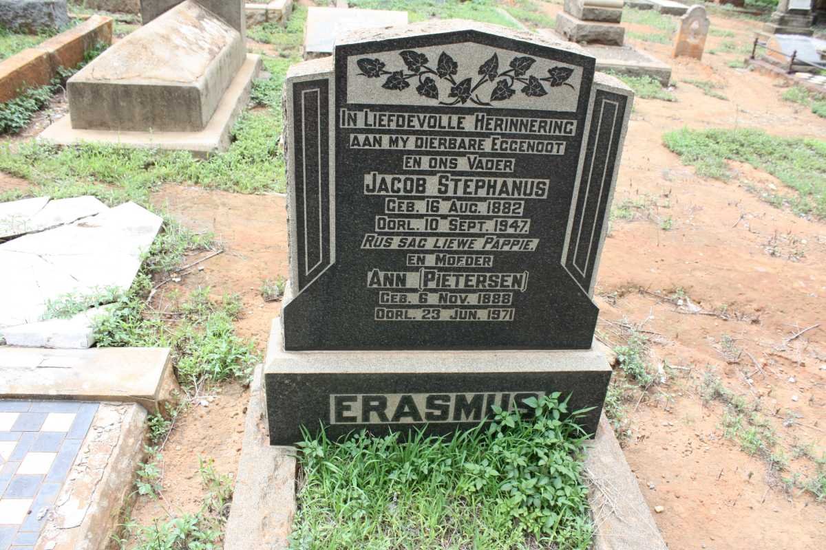 ERASMUS Jacob Stephanus 1882-1947 &amp; Ann PIETERSEN 1888-1971