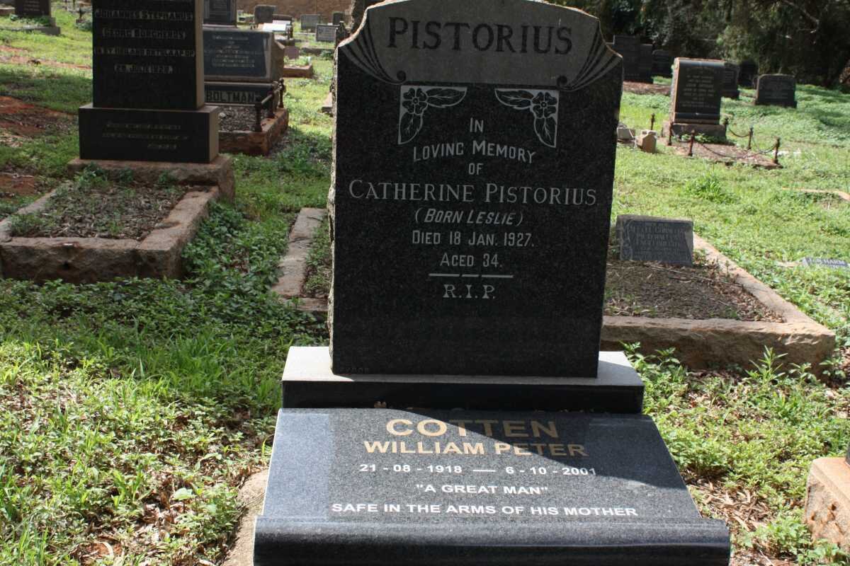 PISTORIUS Catherine nee LESLIE -1927 :: COTTON William Peter 1918-2001