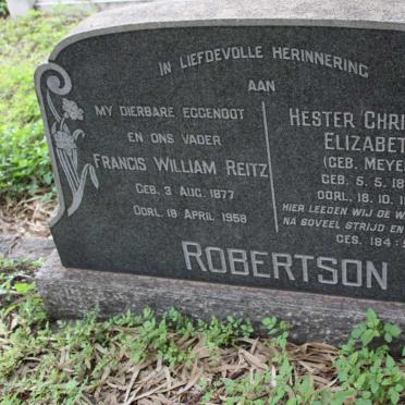 ROBERTSON Francis William Reitz 1877-1958 &amp; Hester Christina Elizabeth MEYER 1883-1972
