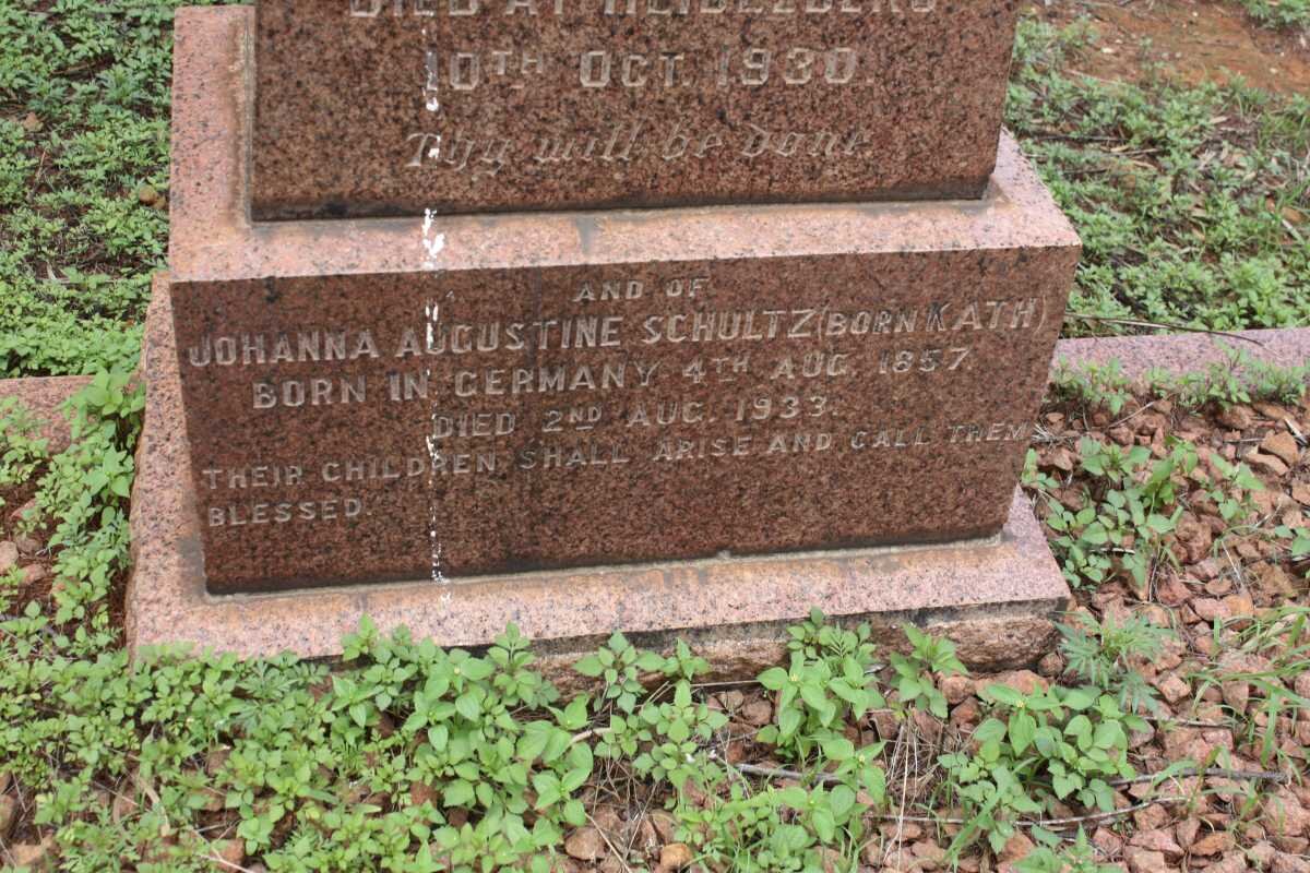 SCHULTZ Johanna Augustine geb KATH 1857-1933
