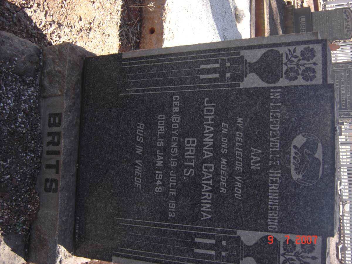 BRITS Johanna Catarina nee BOYENS 1913-1948