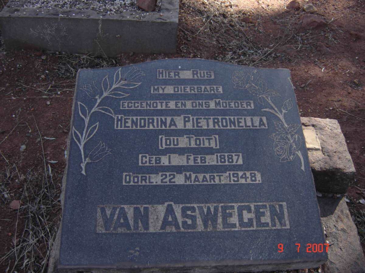 ASWEGEN Hendrina Pietronella, van nee DU TOIT 1887-1948