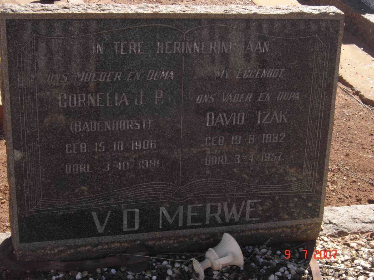 MERWE David Izak, v.d. 1892-1957 &amp; Cornelia J.P. BADENHORST 1906-1981