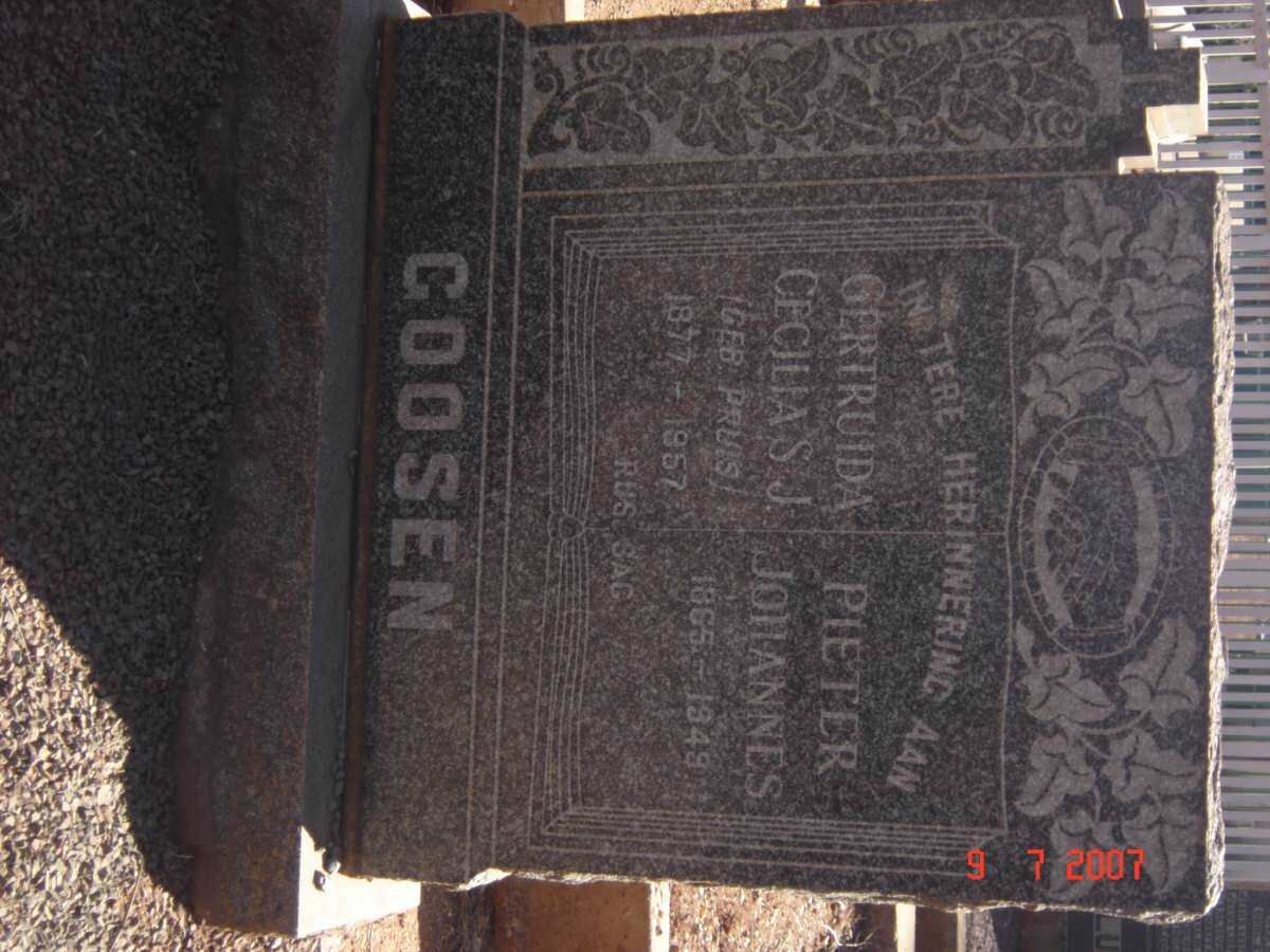 GOOSEN Pieter Johannes 1865-1949 &amp; Gertruida Cecilia S.J. PRUIS 1877-1957