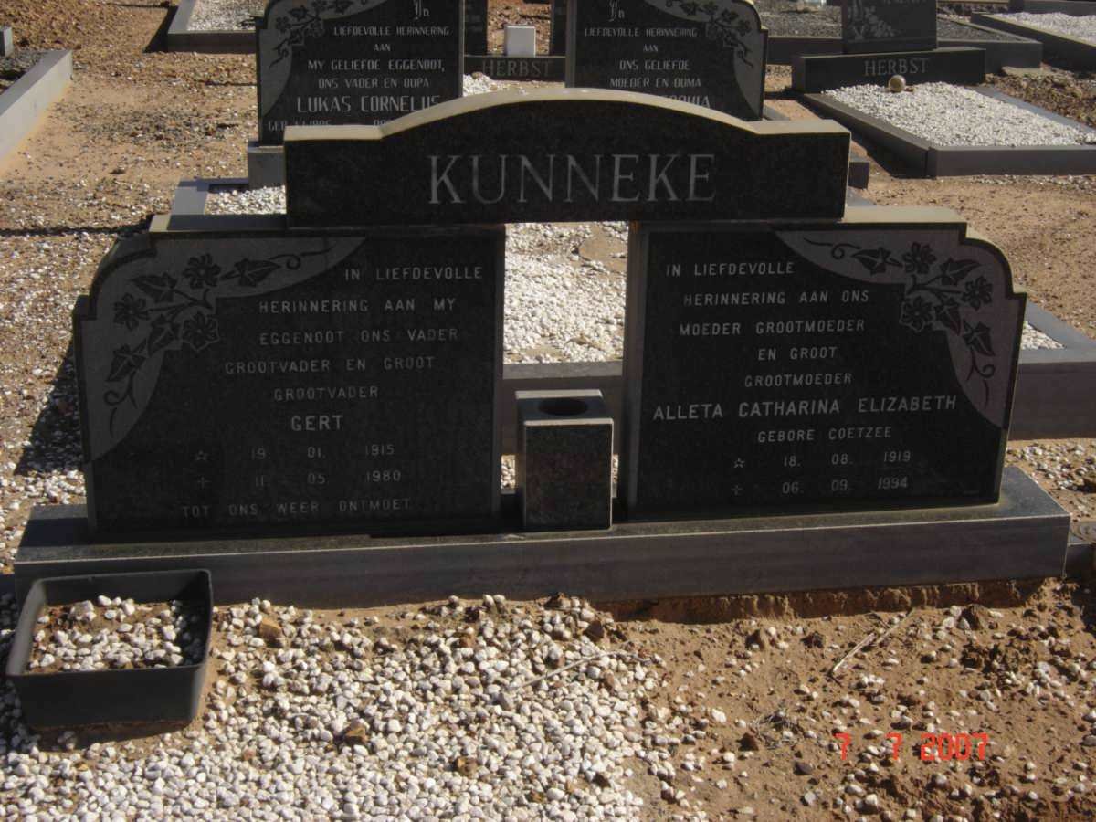 KUNNEKE Gert 1915-1980 &amp; Aletta Catharina Elizabeth COETZEE 1919-1994