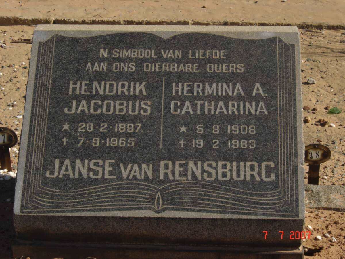 RENSBURG Hendrik Jacobus, Janse van 1897-1965 &amp; Hermina A. Catharina 1908-1983