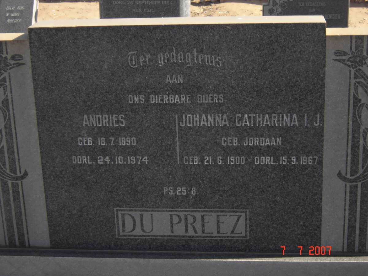 PREEZ Andries 1890-1974 &amp; Johanna Catharina JORDAAN 1900-1967
