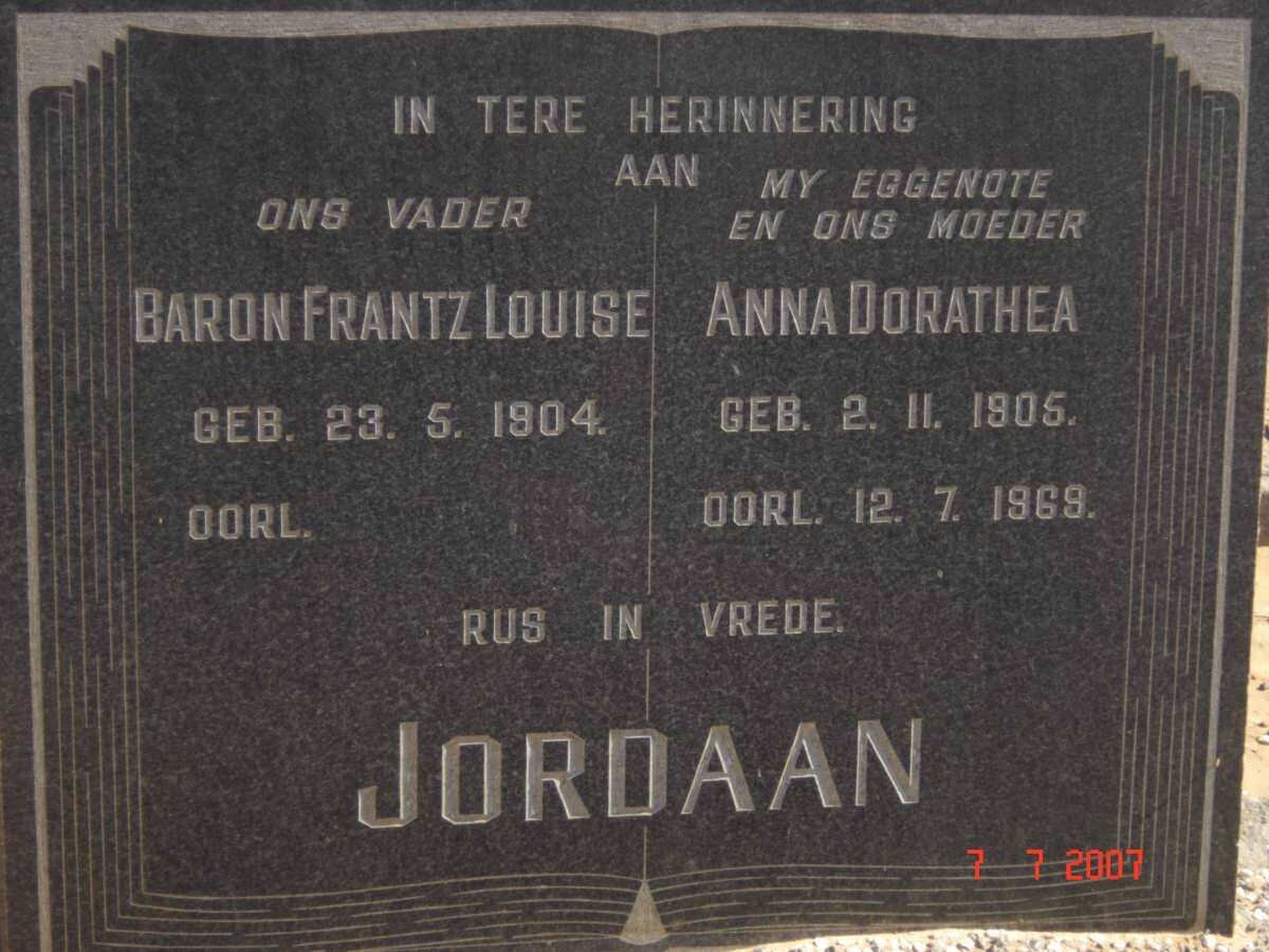JORDAAN Baron Frantz Louise 1904- &amp; Anna Dorathea 1905-1969