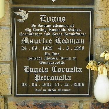 EVANS Maurice Redman 1929-1998 &amp; Engela Cornelia Petronella 1931-2006