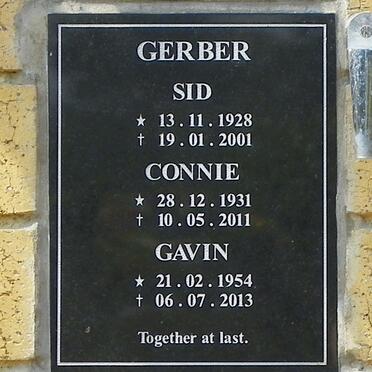 GERBER Sid 1928-2001 &amp; Connie 1931-2011 :: GERBER Gavin 1954-2013