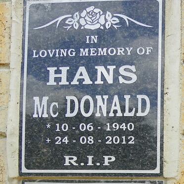 McDONALD Hans 1940-2012