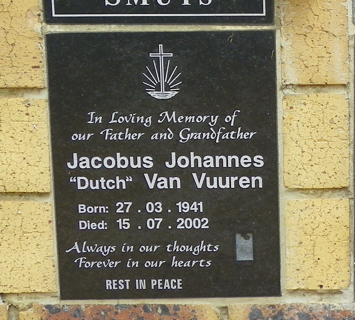 VUUREN Jacobus Johannes, van 1941-2002