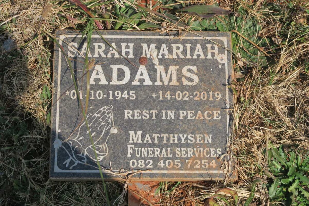 ADAMS Sarah Mariah 1945-2019