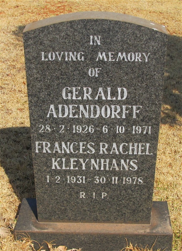 ADENDORFF Gerald 1926-1971 :: KLEYNHANS Frances Rachel 1931-1978 