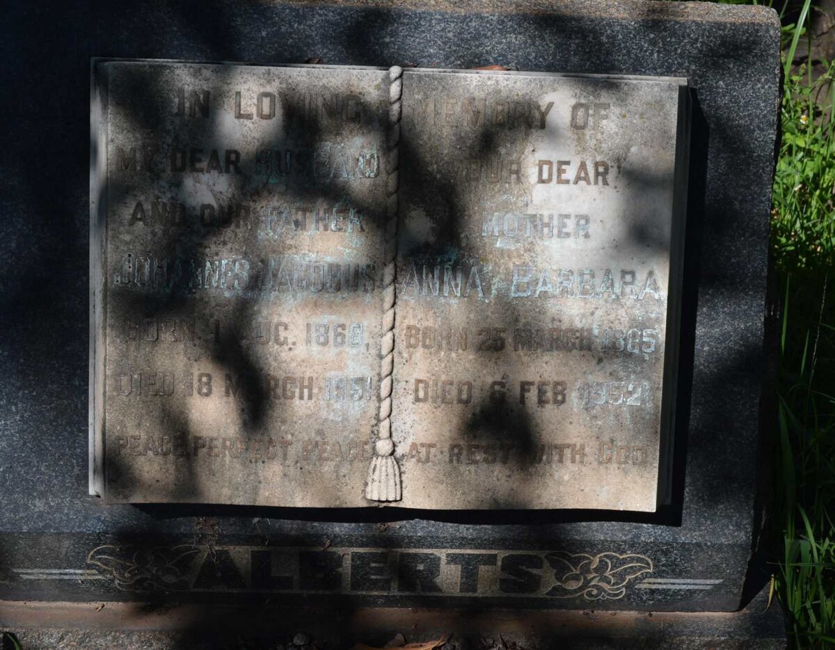 ALBERTS Johannes Jacobus 1868-1951 &amp; Anna Barbara 1885-1952