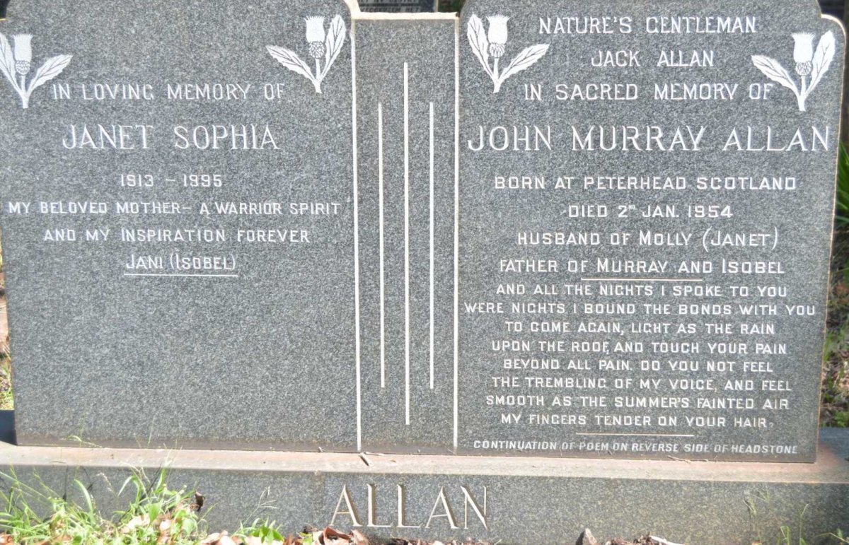 ALLAN John Murray -1954 &amp; Janet Sophia 1913-1995