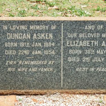 ASKEN Duncan 1884-1954 &amp; Elizabeth 1881-1964