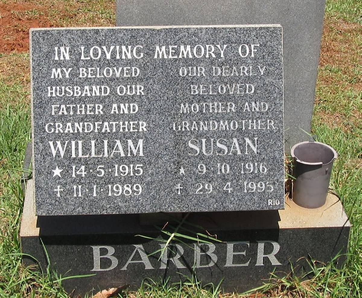 BARBER William 1915-1989 &amp; Susan 1916-1995