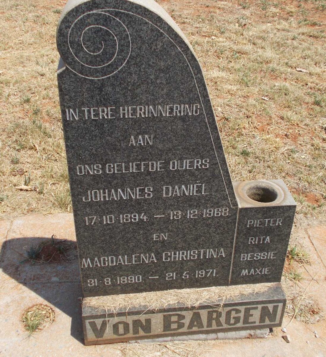 BARGEN Johannes Daniël, von 1894-1968 &amp; Magdalena Christina 1890-1971