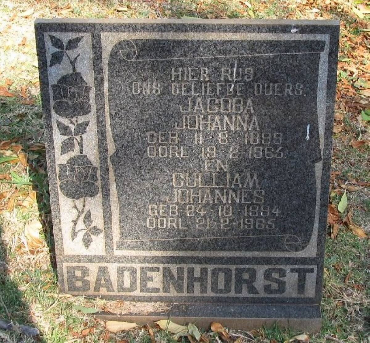 BADENHORST Gulliam Johannes 1894-1965 &amp; Jacoba Johanna 1899-1965 
