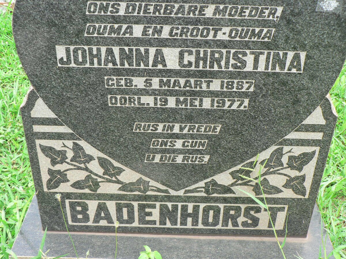 BADENHORST Johanna Christina 1887-1977