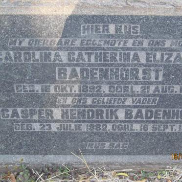 BADENHORST Casper Hendrik 1882-1954 &amp; Carolina Catherina Elizabeth 1892-1953