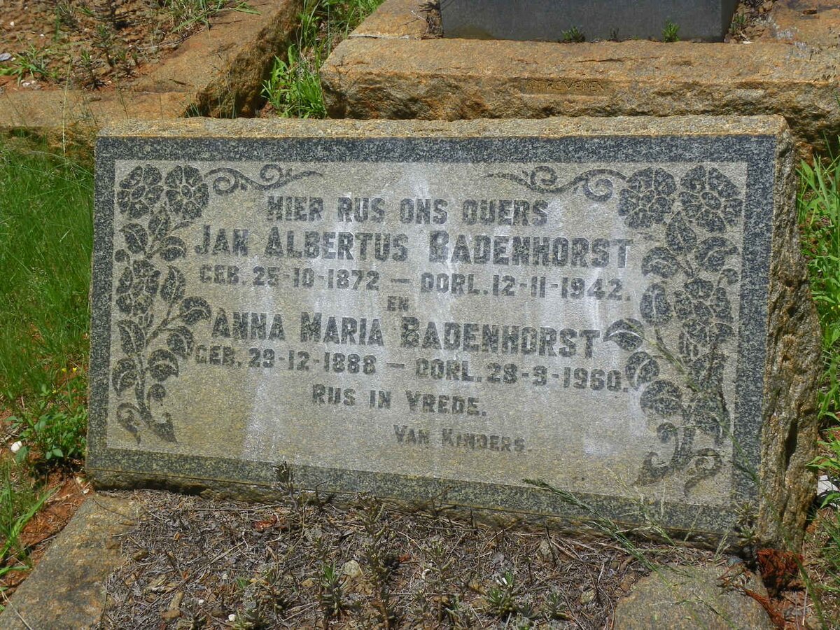 BADENHORST Jan Albertus 1872-1942 &amp; Anna Maria 1888-1960
