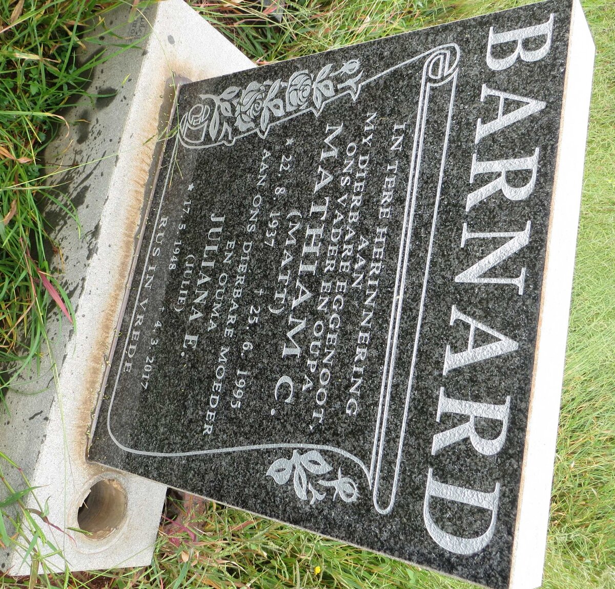 BARNARD Mathiam C. 1937-1995 &amp; Juliana E. 1948-2017