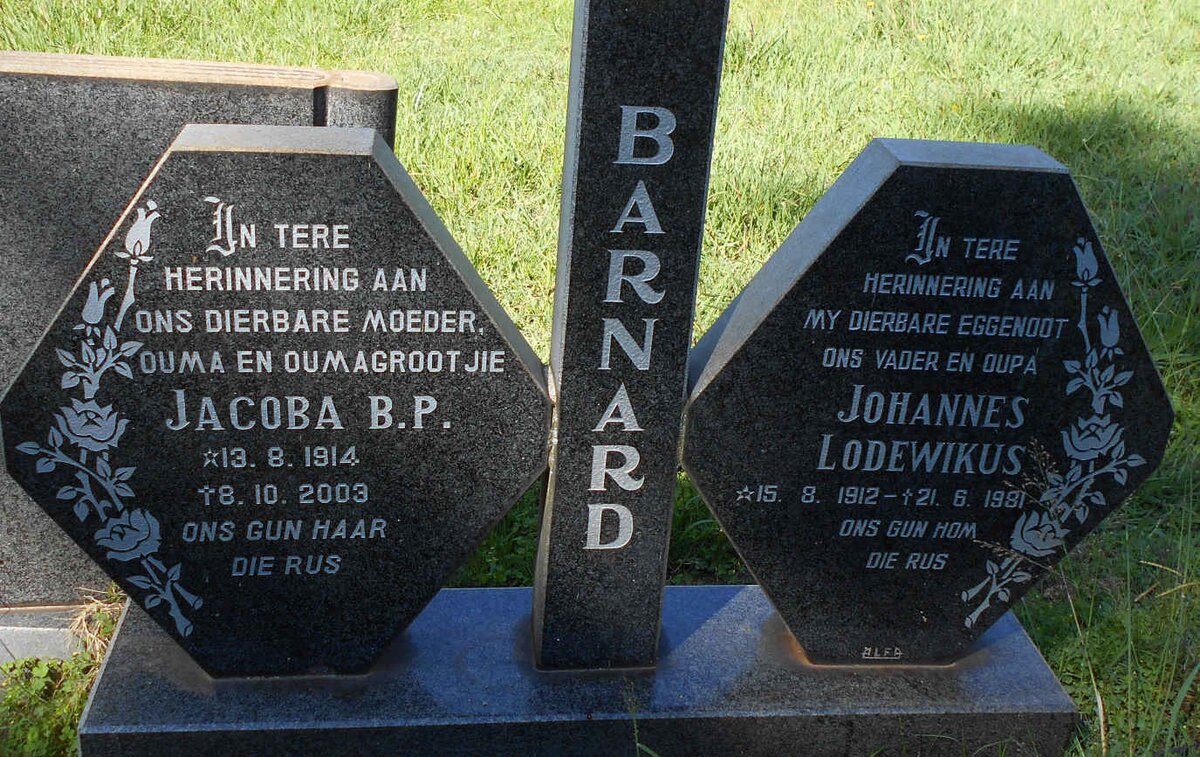 BARNARD Johannes Lodewikus 1912-1981 &amp; Jacoba B.P. 1914-2003